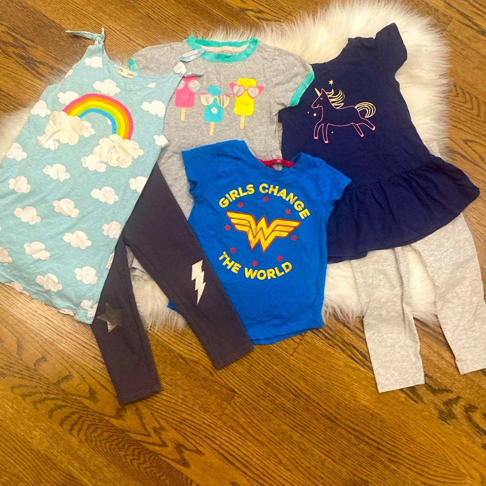 Girl’s 3T Bundle! 2 summer dresses, 2 Ts, 2 pants